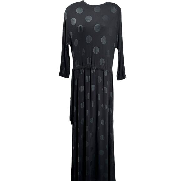 Belissa Black on Black Polkadot Maxi Dress Fit And Flare Vintage Small - Picture 6 of 6